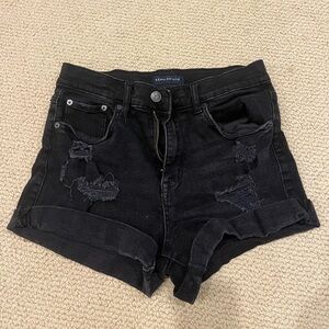 Aeropostale Women's Black Ripped Jean Shorts